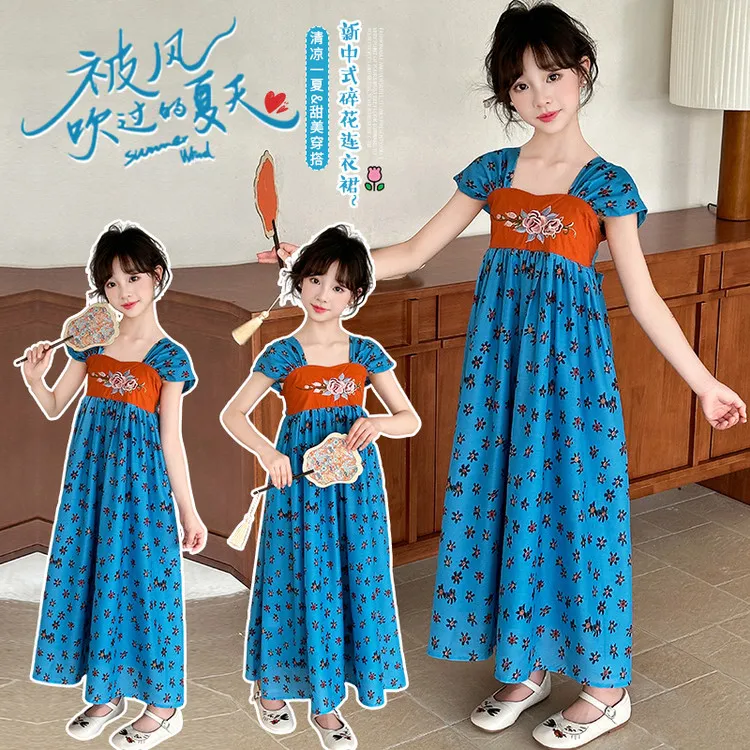 女童国风连衣裙中国风夏季刺绣汉服女童中大童