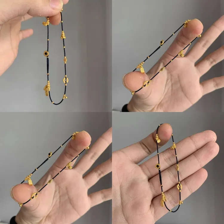 手链 平安多宝编绳新款黑绳高颜值串珠手绳百搭素闺蜜二款