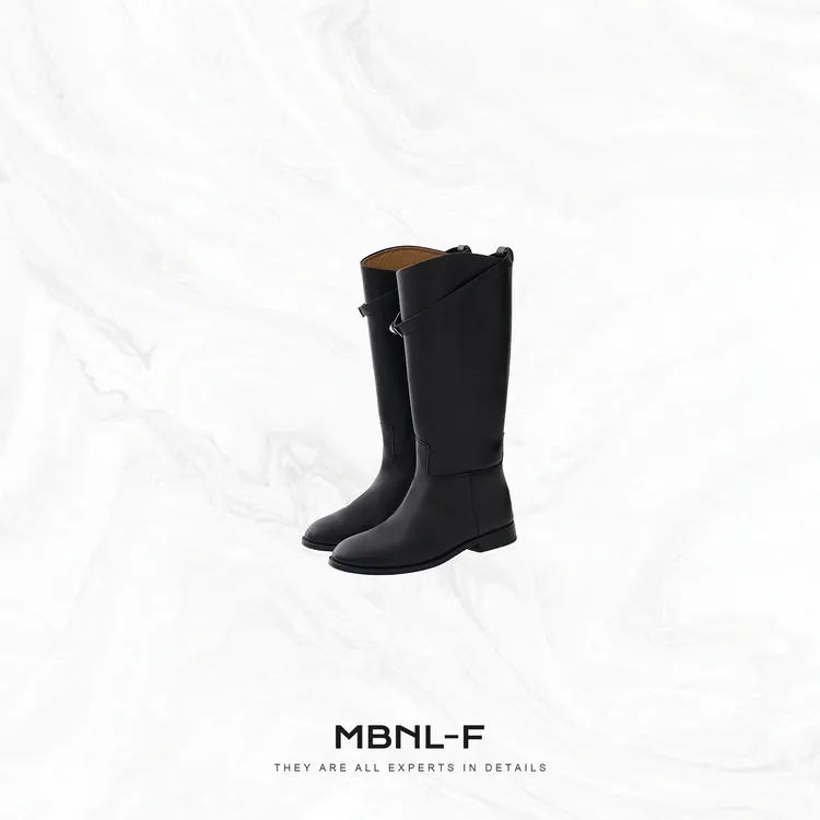 MBNL-F经典骑士靴黑色锁扣平底骑士靴 秦磊XM-ZB5100