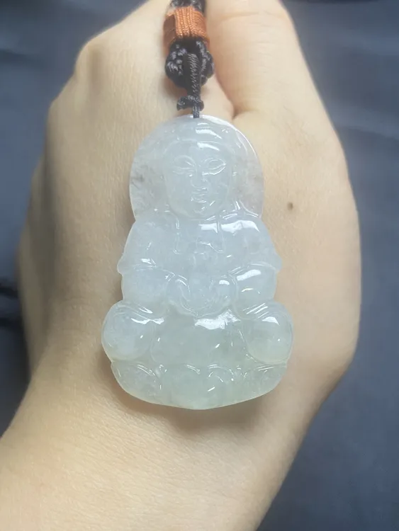 A货白冰种通透观音带证书