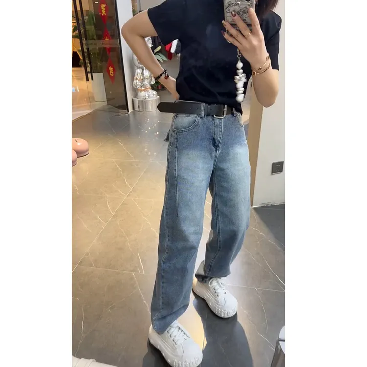 牛仔裤女士2025年春季新款爆款裤子显瘦百搭弯刀裤高腰宽松阔腿裤