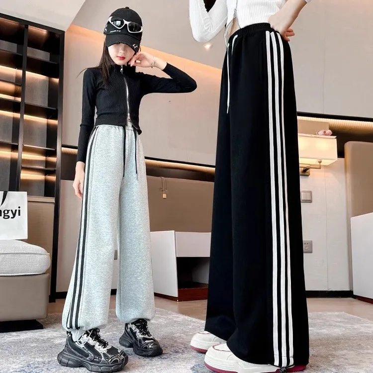 女童裤子春秋新款女孩运动直筒休闲裤秋季中大童学生宽松阔腿卫裤