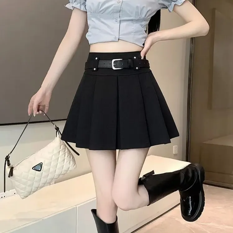 百褶裙短裙女春秋季新款西装裙小个子高腰显瘦a字半身裙