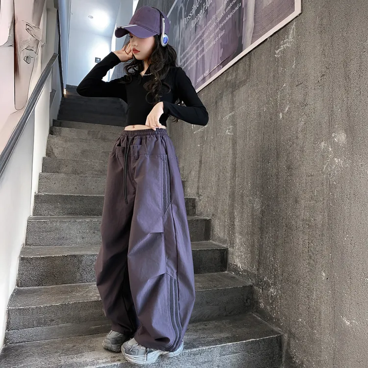 儿童秋装2025年新款大女童装弯刀美式裤子工装运动裤春秋款直筒裤