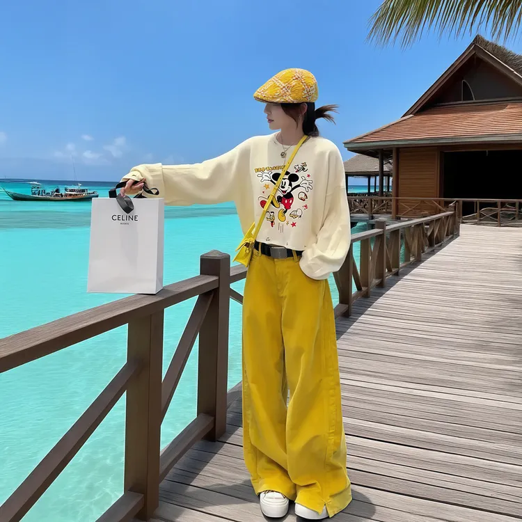 早秋氛围感穿搭女2025新款小香风印花长袖针织上衣显瘦阔腿裤套装