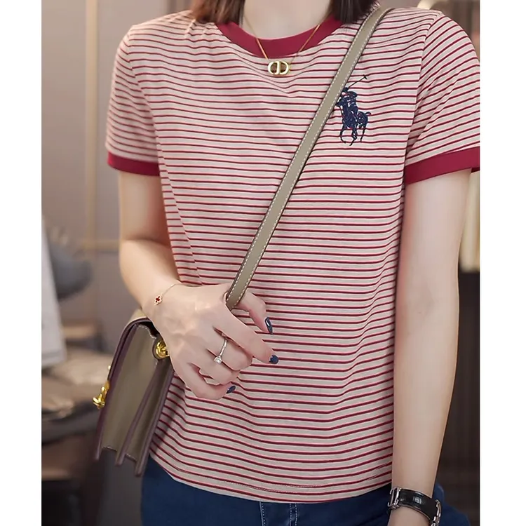 【骑士小马】2025春夏新款修身显瘦条纹休闲短袖T恤百搭洋气上衣女