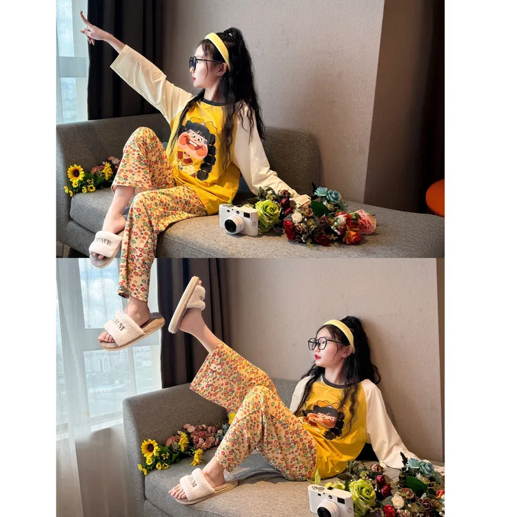 女童睡衣时尚秋季2025新款初中生女孩大童长袖套装儿童春秋家居服