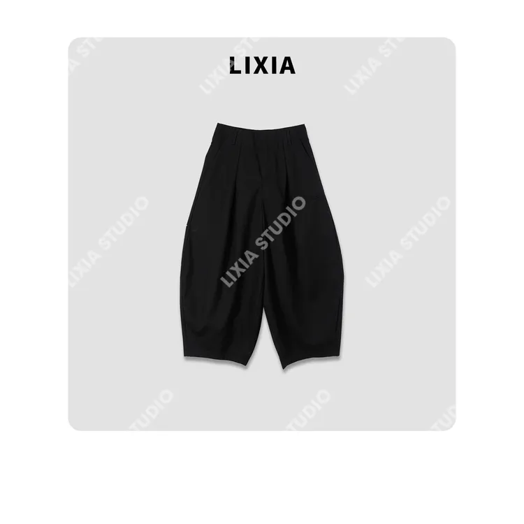 LIXIA【黑域】显瘦百搭日系慵懒九分弯刀复古裤-D8703