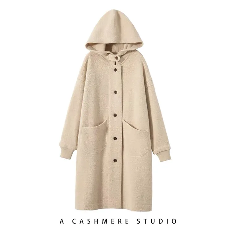 老板娘强烈推荐！一件难得！重磅加厚山羊绒中长款连帽外套R23092