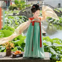 乌扣桂兔  儿童汉服秋季新款古风轻松飘逸仙气唐半臂连衣裙两件套