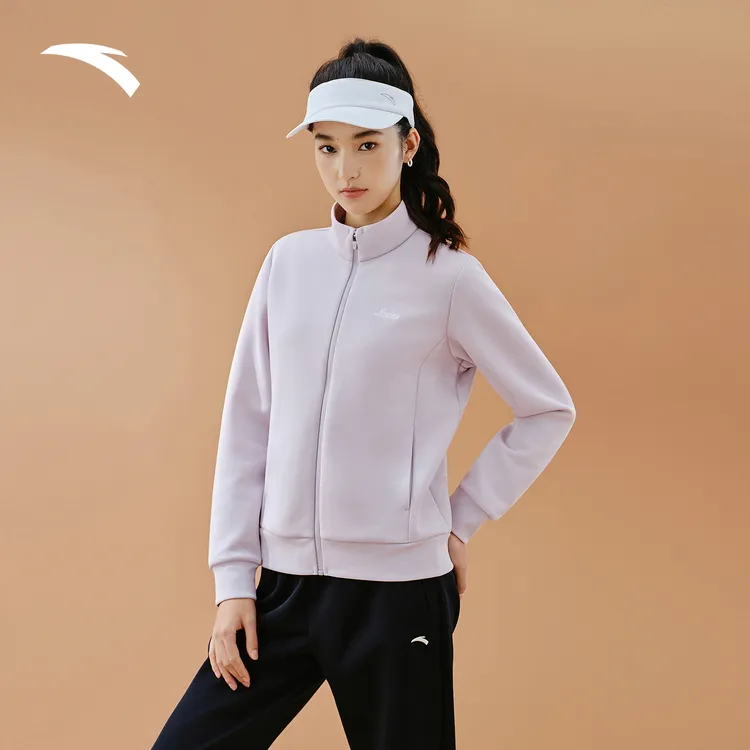 安踏运动套装女装立领开衫卫衣外套运动长裤两件套休闲针织运动套