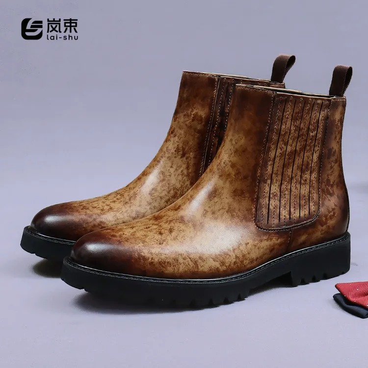 马丁靴英伦牛皮松糕厚底中筒真皮切尔西短靴高帮皮鞋商务正装休闲