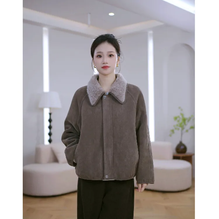 HANYU/韩禹TF218新款100%羊毛外套女宽松显瘦时尚短款加厚双面穿