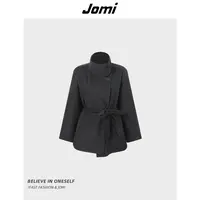 JOMI秋冬系带收腰立领短外套女宽松显瘦气质混纺毛呢上衣