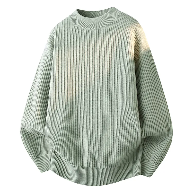 秋冬坑条纹半高领毛衣打底衫复古时尚设计感上衣针织男士长袖休闲