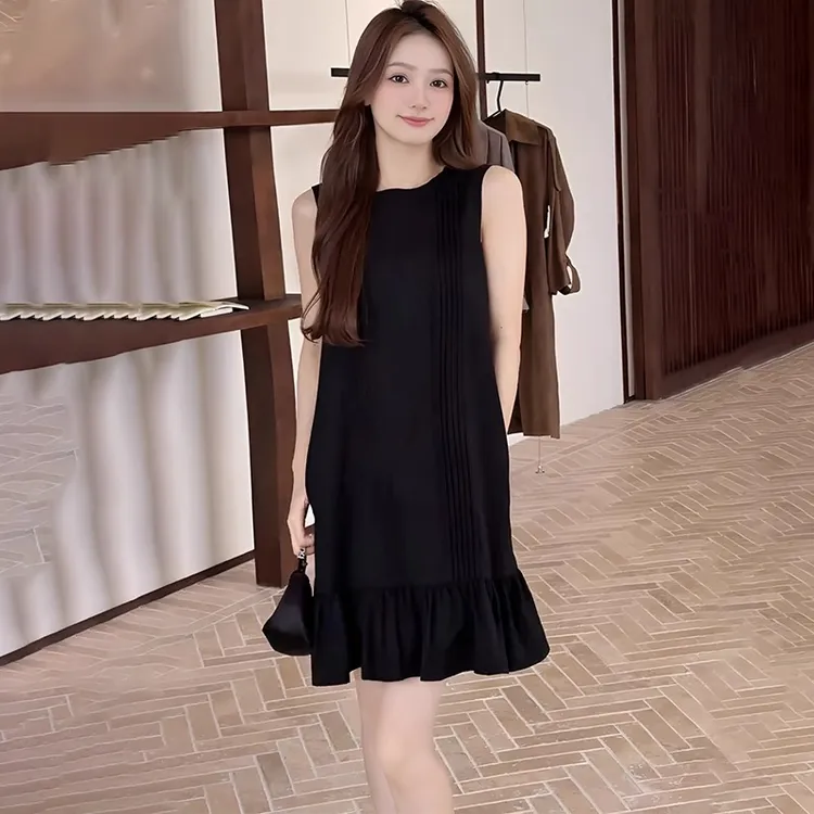 法式赫本风小黑裙无袖连衣裙女2025年夏季小个子宽松显瘦背心短裙