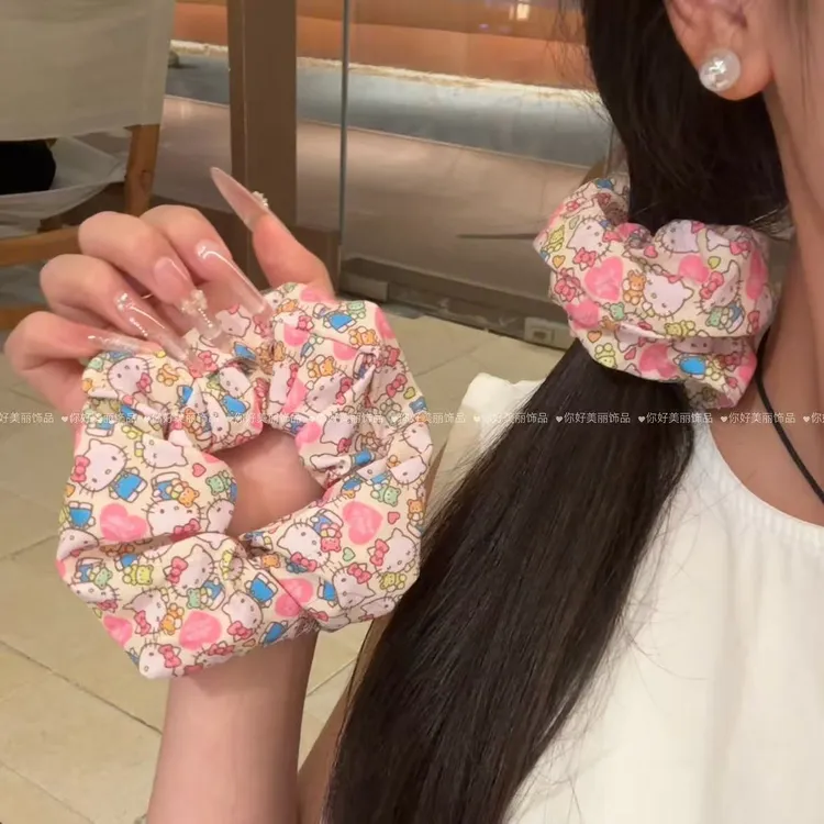 高颜值粉色Kitty大肠圈甜美可爱少女马尾发绳洋气爆款丸子头发绳