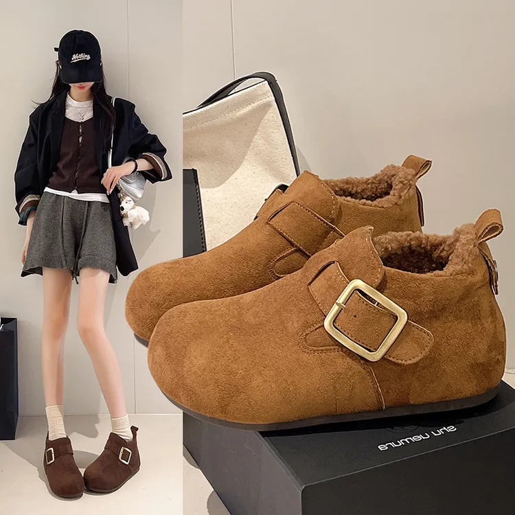 魔术贴皮带扣保暖包头时尚休闲鞋棉鞋女鞋靴子加厚  1391