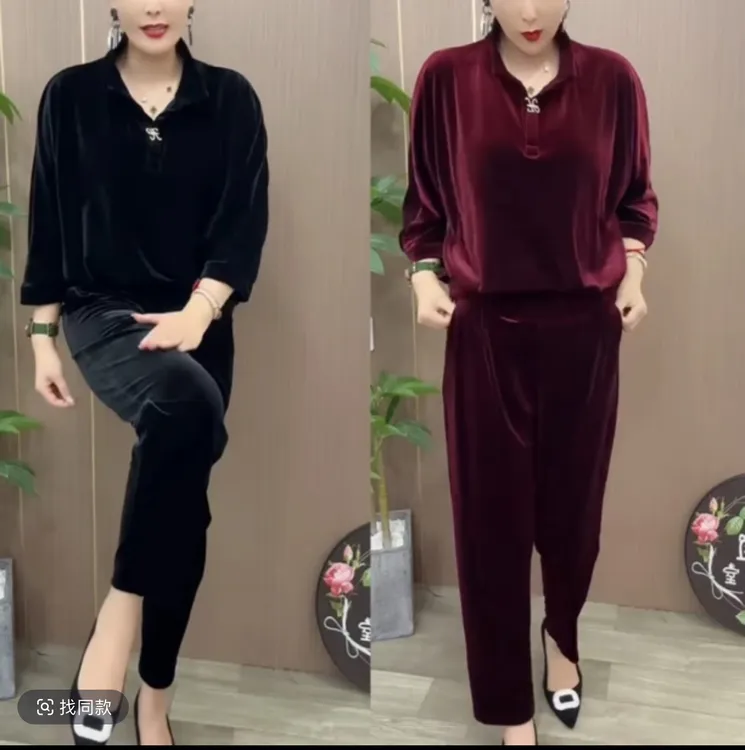 休闲风时尚套装百搭金丝绒秋季减龄洋气两件套