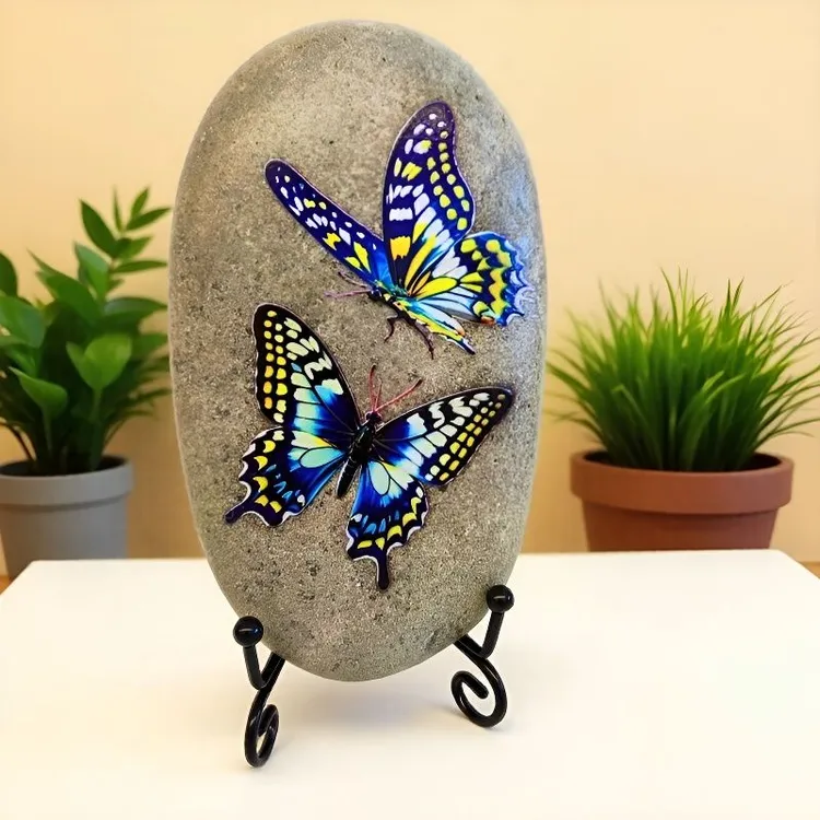 蝴蝶室客厅墙面装饰品小哥石头画玄关书房前台摆饰小物件现代入门