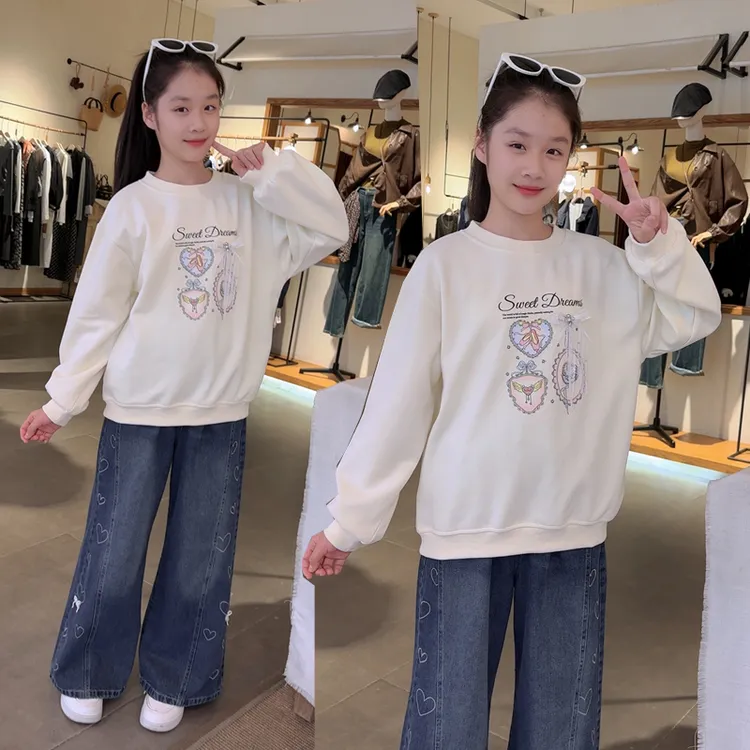 女童秋季韩版休闲卫衣套装2025新款女大童洋气时髦儿童秋装牛仔裤