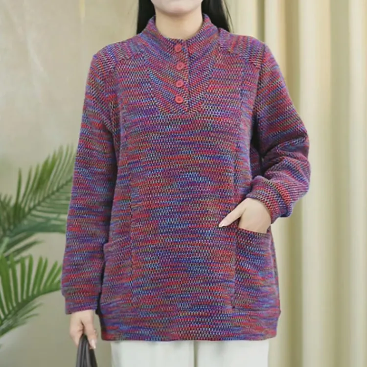 加绒加厚CT91欧韩慵懒风毛衣遮肚遮胯大码妈妈装上衣百搭显瘦绒衫