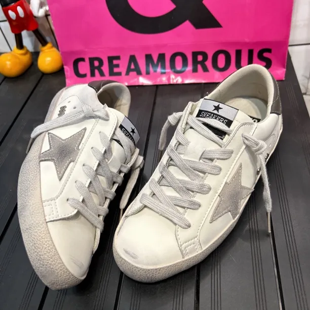 韩版四季款灰尾纯皮做旧擦色灰尾白色做旧星星脏脏鞋百搭女鞋