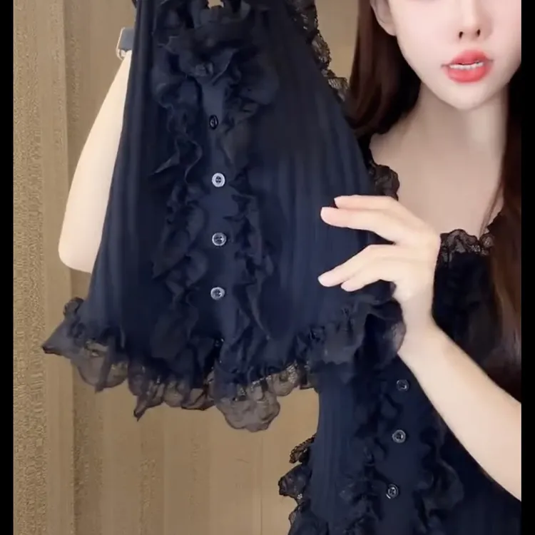 辣妹风蕾丝拼接吊带背心女春季小众设计感不规则显瘦上衣