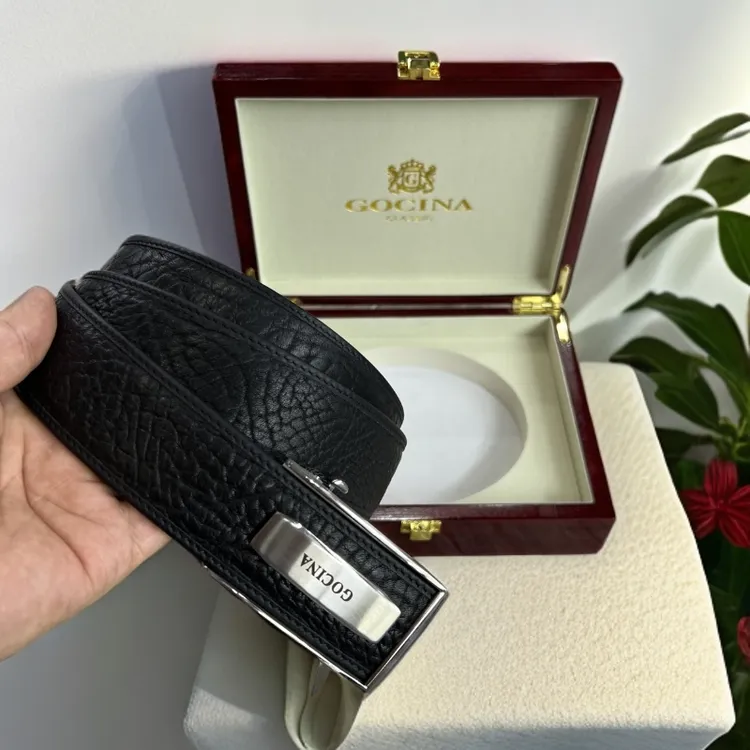 库奇世家真皮男士皮带头层牛皮3.8不锈钢内参自动扣木盒礼品皮带