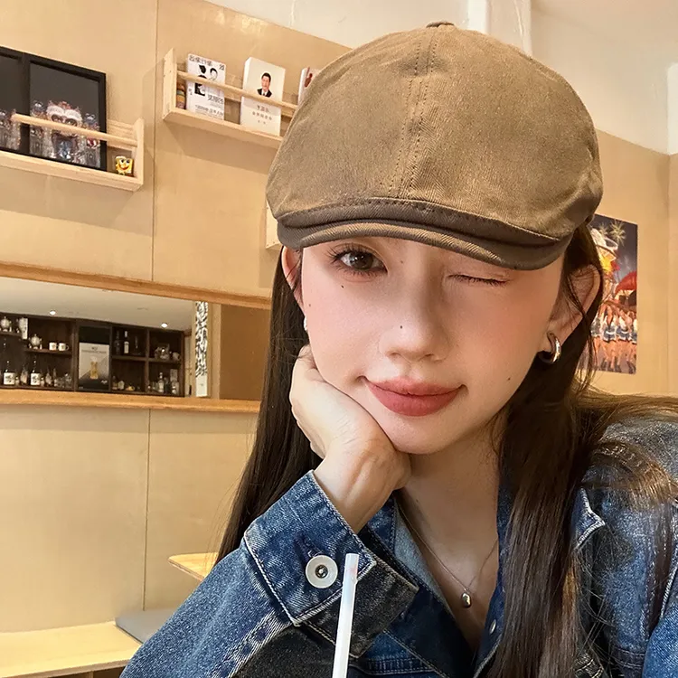 美拉德风复古前进帽女显脸小鸭舌贝雷帽春秋新款报童帽子小头围潮