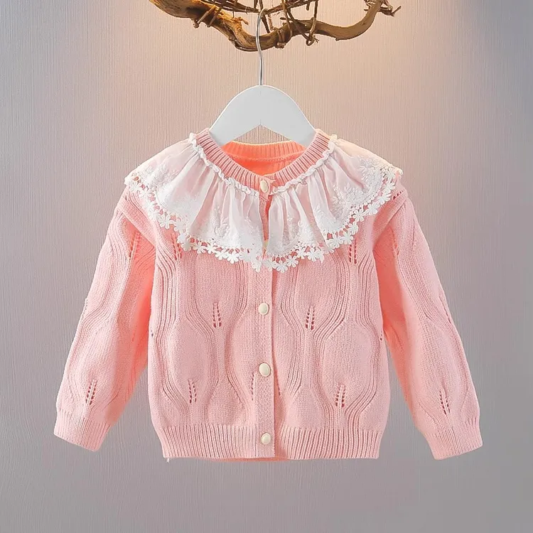 女宝宝百搭洋气毛衣开衫外出服春秋季新生婴儿花边针织衫外套婴童