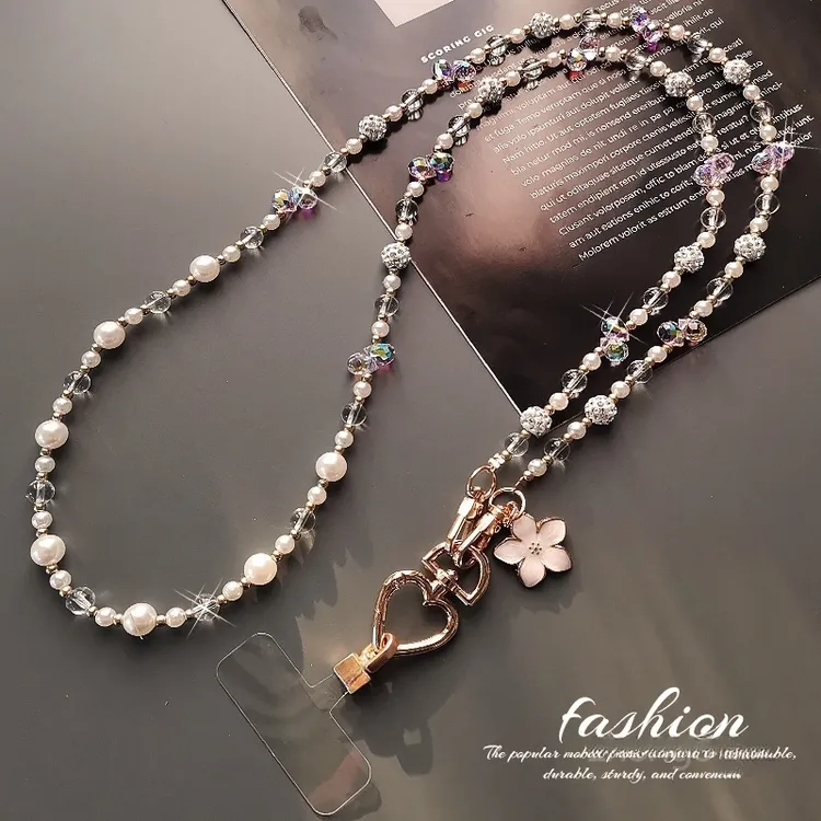 夏日小清新闪钻水晶串珠手机挂绳长款斜挎挂链防丢手机挂绳斜挎