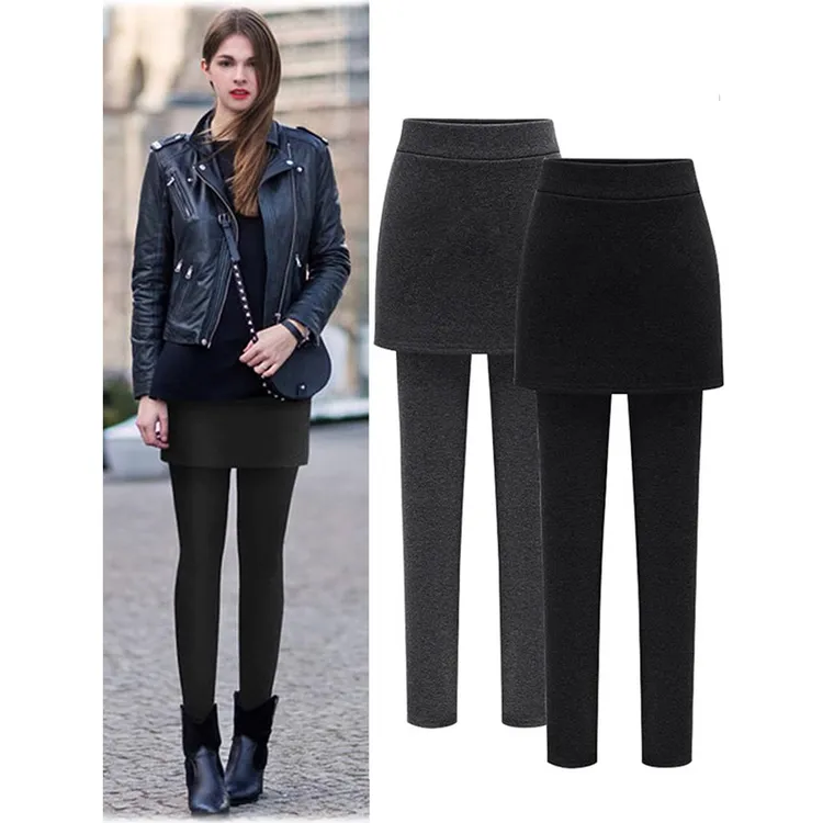 韩版假两件打底裤灰色包臀裙裤秋冬款带裙长裤子瑜伽休闲运动裤子