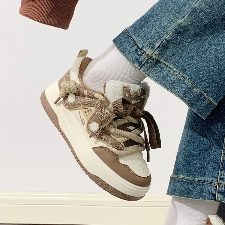 回力加绒板鞋男女同款秋冬新款保暖百搭休闲小白鞋厚底增高面包鞋