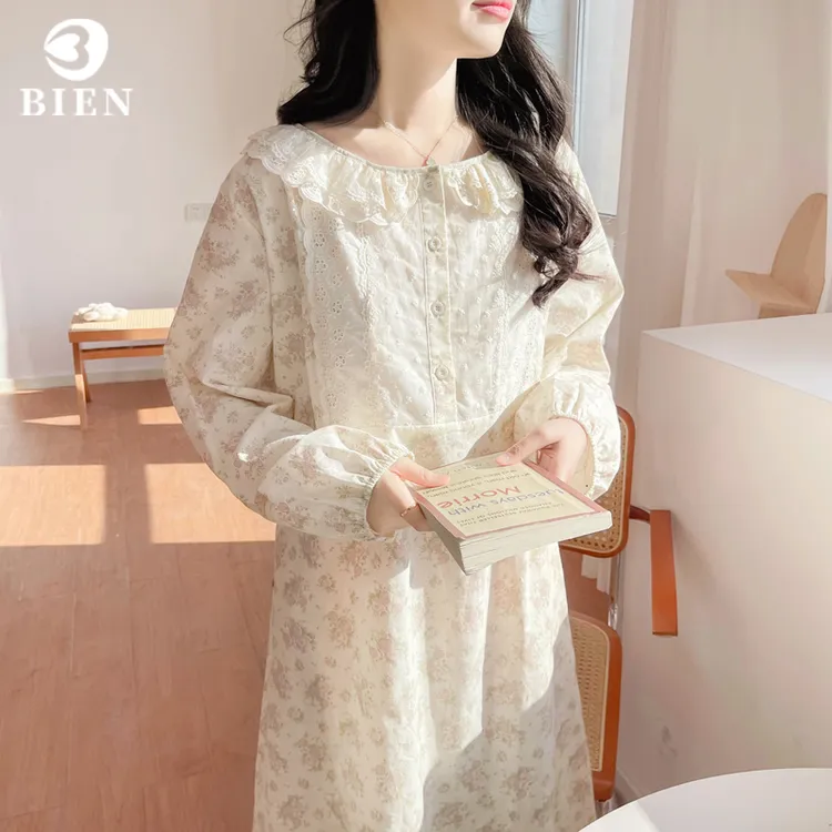 BIEN田园风睡裙女春秋季甜美可爱公主风家居服碎花韩版长裙可外穿