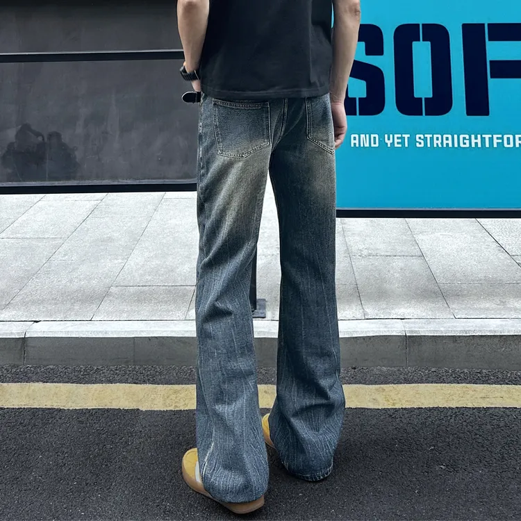 QUALCOMM2025秋季新款显瘦复古显瘦牛仔裤男女同款潮流宽松微喇裤