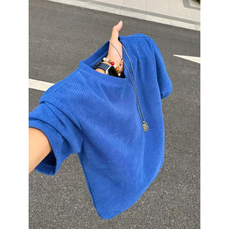 美式复古龙鳞透风透气不透肉男夏季新款圆领短袖休闲百搭T恤上衣