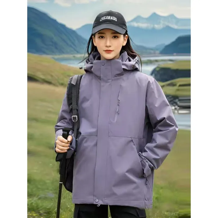 ZONYOUQ小个子冲锋衣女两件套户外防风防水秋冬登山服加绒