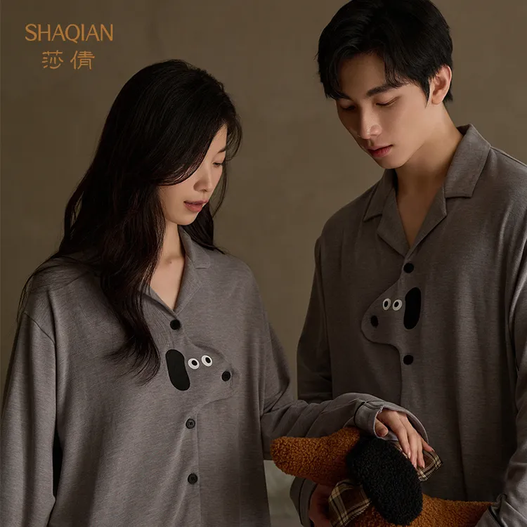莎倩2025年情侣睡衣新款奶芙棉秋冬季女家居服男士柔软可外穿套装