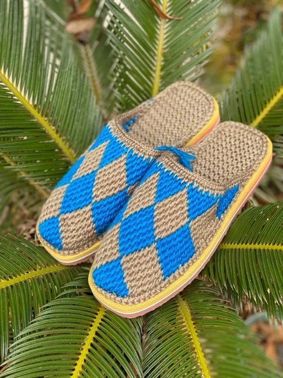 平跟】纯手工钩拖鞋 毛线拖鞋 橡胶底防滑耐磨 婚嫁鞋家居鞋