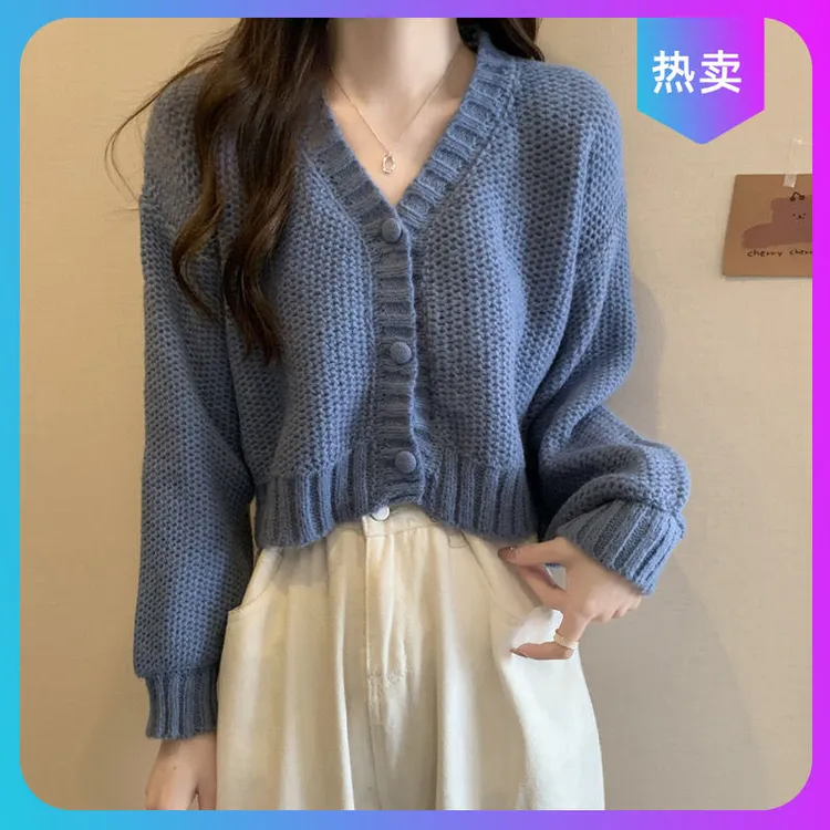 时尚新款2025秋冬新款针织开衫短款毛衣女宽松慵懒风长袖女小时尚