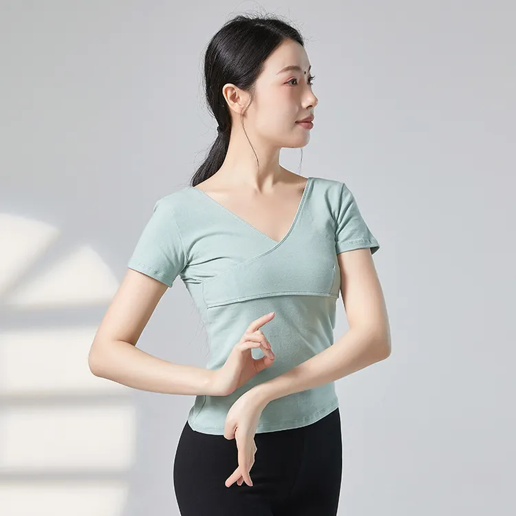 xisaa品牌新款练功服拉丁舞服现代舞交叉V领露背修身显瘦上衣S123