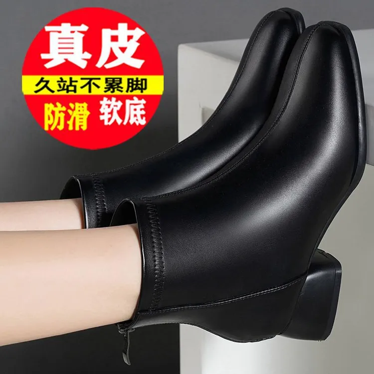 小码短靴313233粗跟中筒高跟鞋春秋2025新款韩版女方头马丁靴42