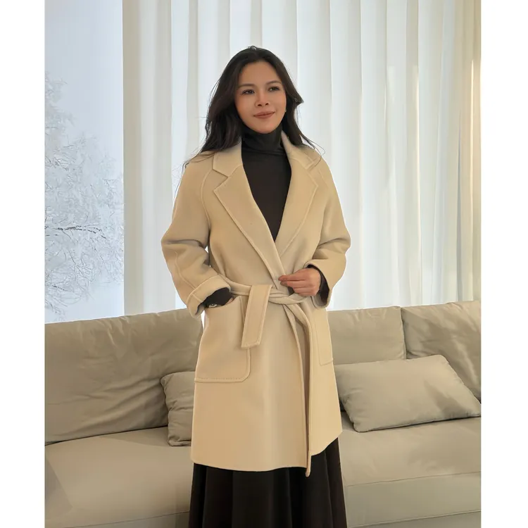 【本真】大衣中长款浴袍款羊绒系带拱针气质ZSQ-2561899DD