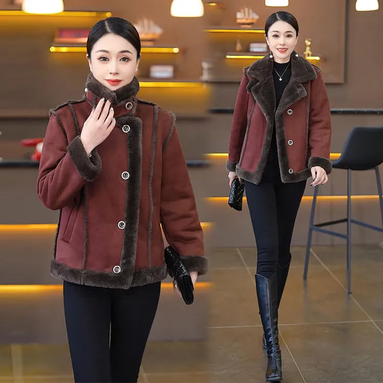 冬季女厚款加绒休闲风纯色短款冬装时尚保暖大码洋气宽松短外套