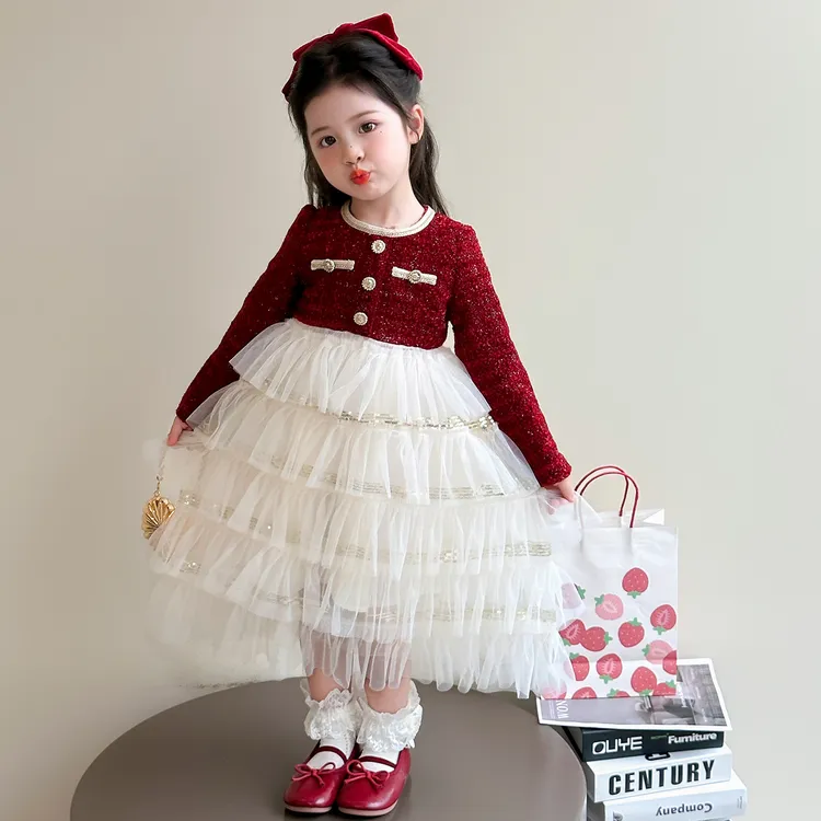 女童春秋小香风公主裙2025新款儿童气质洋气连衣裙女孩网纱蛋糕裙