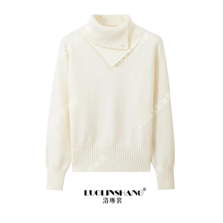 不规则设计感翻领加厚毛衣2025秋冬新款百搭宽松显瘦慵懒感上衣女