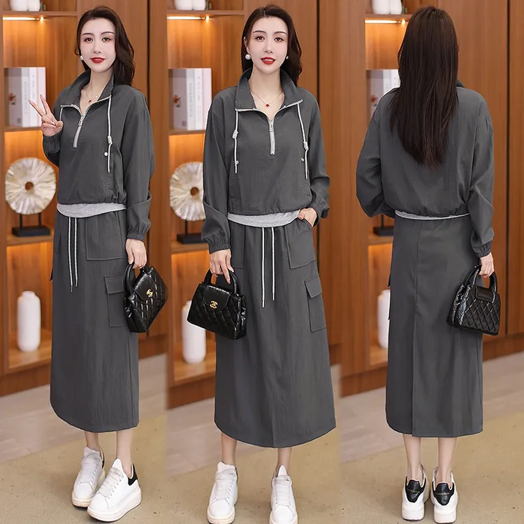 时尚休闲工装套装女2025春季新款洋气时髦显瘦卫衣半身裙三件套潮