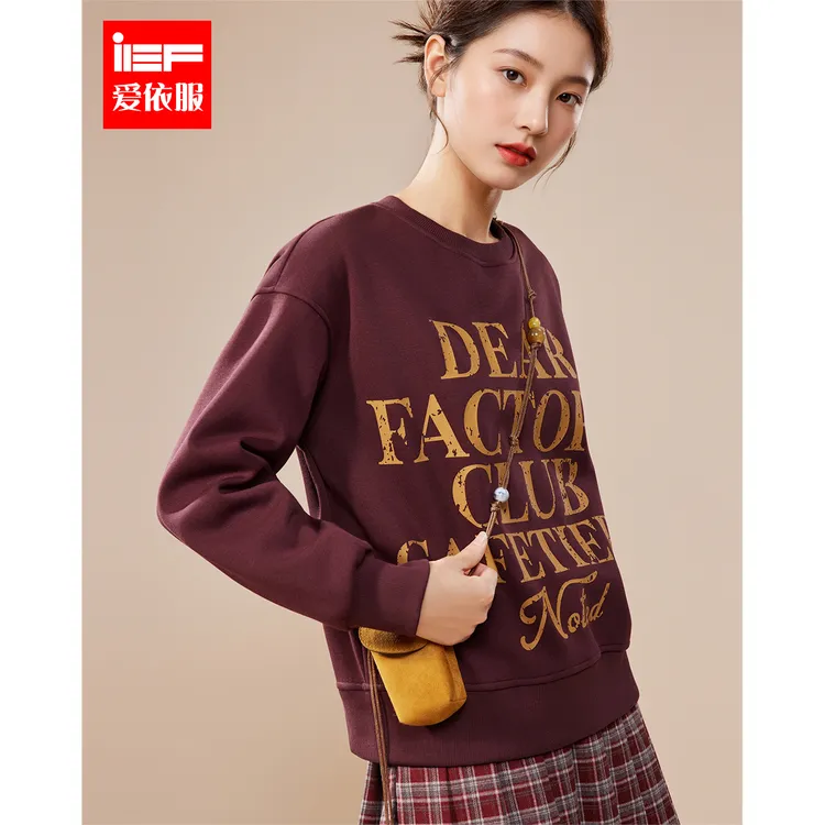 IEF/爱依服2025新款秋季针织卫衣长袖网红时尚休闲宽松印花圆领