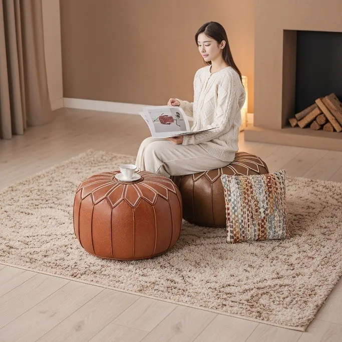 南瓜刺绣收纳坐垫套盘腿蒲团客厅脚踏门口换鞋凳阳台免打理坐墩